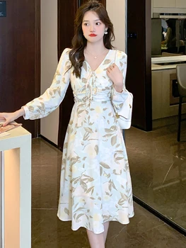 2023 Белое Шифоновое сексуальное вечернее платье Миди Женская мода Повседневное Пляжное платье Весна Осень Корейское Элегантное облегающее платье для выпускного вечера