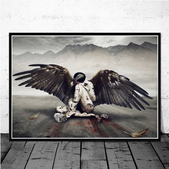 Девушка с крыльями Орла, печать на холсте, плакат с раненым Ангелом, современная настенная картина для украшения гостиной