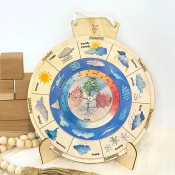 Деревянная подвеска, Деревянная доска для изучения погоды, колесо, Календарная карточка с ремешком, обучающая для детей