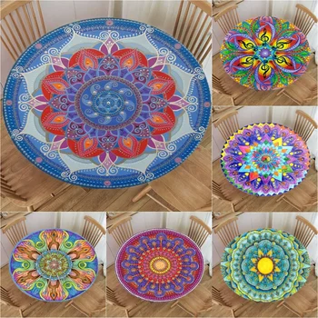 Круглая скатерть Mandala С эластичным краем Для круглого покрытия стола, Водонепроницаемая, которую можно протирать, украшение кухни в богемном стиле