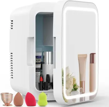 Мини-зеркальный холодильник Cooseon 4L, холодильник для косметической косметики и ухода за кожей, косметический холодильник с подогревом переменного / постоянного тока, Автомобильный Мини-холодильник