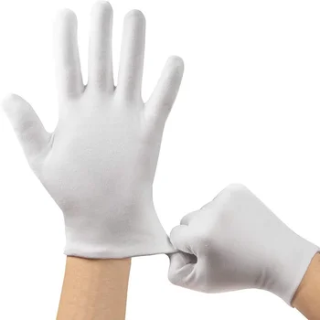 Рабочие белые хлопчатобумажные перчатки для сухих рук 12пары эластичные обработки пленки перчатки СПА смокинг торжественная садовые чистящие перчатки