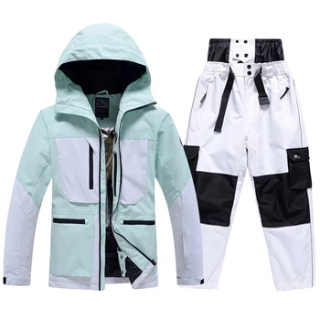 Толстый теплый лыжный костюм Для мужчин и женщин, водонепроницаемая ветрозащитная куртка для катания на лыжах и сноуборде, Комплект брюк, женские зимние костюмы, верхняя одежда