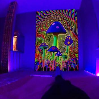 Флуоресцентный Гобелен УФ-Психоделический Гриб, Висящий На стене В стиле Хиппи, Красивое Украшение комнаты