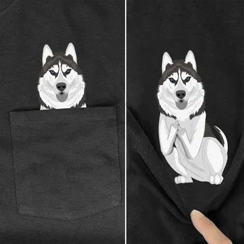 Хлопковая футболка для домашних собак CLOOCL, летняя футболка с принтом кармана Хаски, Мужские Женские рубашки, топы, забавные хлопковые черные футболки, прямая поставка