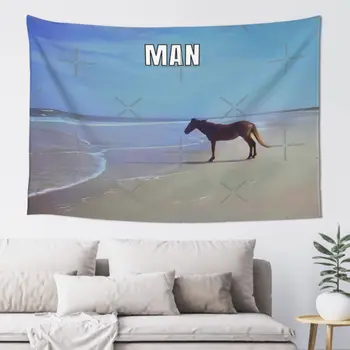 Человек HD Лошадь На пляже, мем, Гобелен